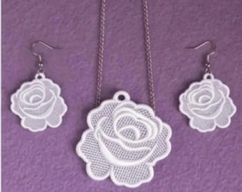 Free Standing Lace Rose Embroidery Design, Floral Hanging Ornament Pattern (Digital Download)