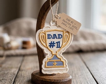 Dad #1 Trophy FSL Ornament Embroidery Design: Freestanding Lace Father Day Keepsake Machine Embroidery File