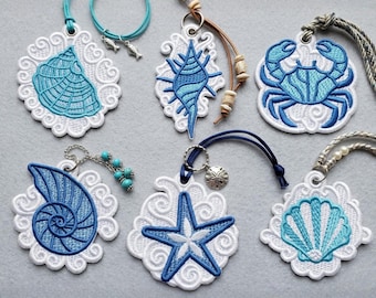 Free Standing Lace Seashell Embroidery Designs | Beach Nautical Ornament Pattern (4x4 Hoop)