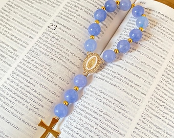 Christliche Gebetskette aus natürlichem Aquamarin, einzigartiges christliches Geschenk, handliches Blau