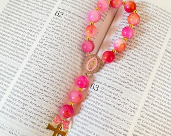 Christelijke gebedskralen, natuursteen, Perzische roze jaspis, christelijk gebedsinstrument, uniek christelijk cadeau, roze christelijk cadeau in zakformaat