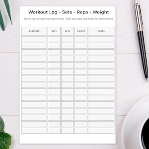 Workout Log Printable | Strength Training Tracker | Sets, Reps, Weight (Digital Download)