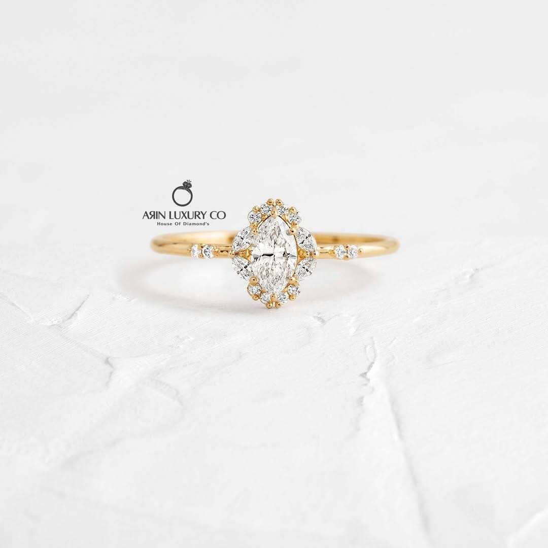 Marquise Cut Lab Grown Diamond Engagement Ring in Yellow Gold With ...