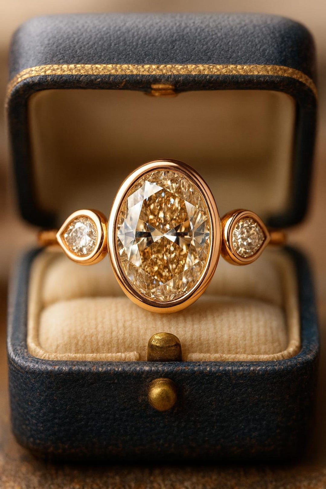 14k Solid Gold Oval Moissanite Engagement Ring – Bezel Solitaire ...