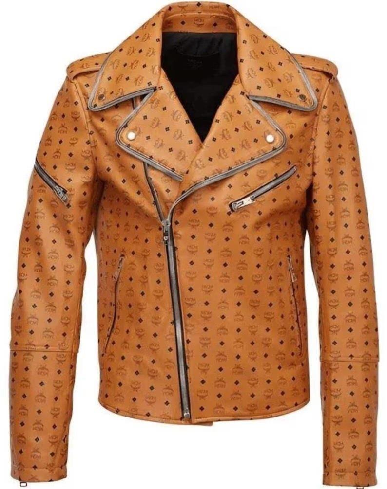 mcm ライダースジャケット MCM Monogram Leather Biker Jacket, Genuine Cowhide Moto Coat