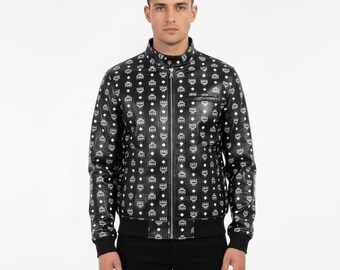 MCM Svart bomberjacka Designerinspirerad MCM skinnjacka