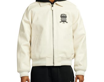 Herr ikonisk Avirex skinnjacka Off-WHITE skinnbomberjacka i pilotmodell