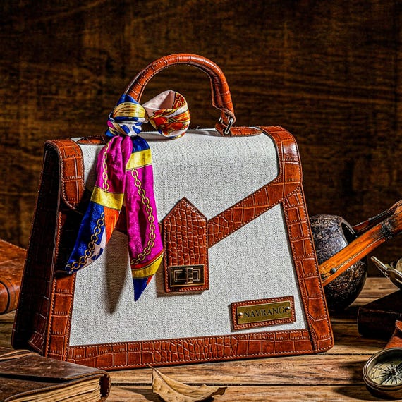 Genuine Croc Leather Jute Top Handle Satchel, Sustainable eco-friendly Luxury Shoulder Bag Women