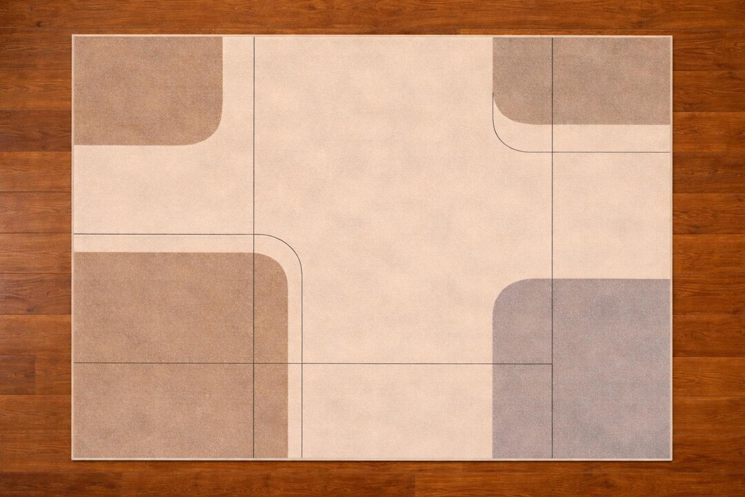 Hand-tufted Wool Rug, Asymmetrical Geometric Design, Modern Neutral ...