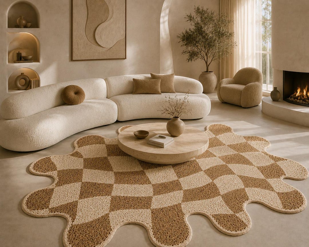 Faded Checkerboard Rug Melted Checkerboard Handmade Tufted Rug, Irregular Wavy Area Rug ...