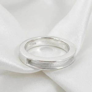 925 Sterling Silver Band Ring, Blank Half Channel Setted Unisex Band Ring, Memorial Jewelry, breast milk jewelry, DIY Craft Supplies