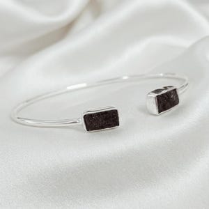 Raw Black Tourmaline Bangle Bracelet, Minimalist Open Cuff Design 925 Sterling Silver Bracelet, Handmade Protection Jewelry, Gift for Women,