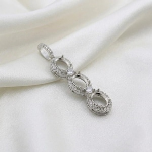 Oval 3 Stone 7x5, 8x6, & 9x7 ​​Sterling Silver Pre-Notched Pendant Setting, CZ Setted Pendant, Empty Blank Prong Setting, For Stone DIY Inlay