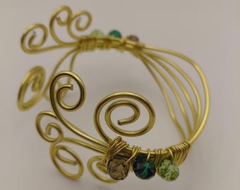 Pulsera de alambre de aluminio con cuentas de vidrio, estilo étnico punk, hecha a mano.