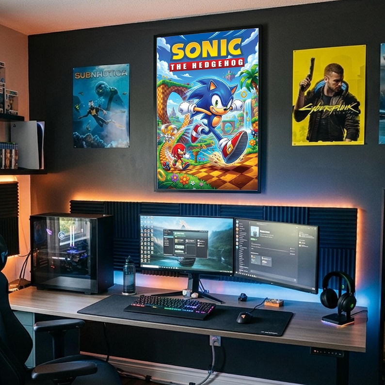 Sonic the Hedgehog Retro Gaming Poster, Kids Room Wall Art (A1 Download ...