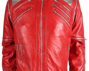 Blouson en cuir rouge Michael Jackson Beat It | Style de déguisement de motard des années 80