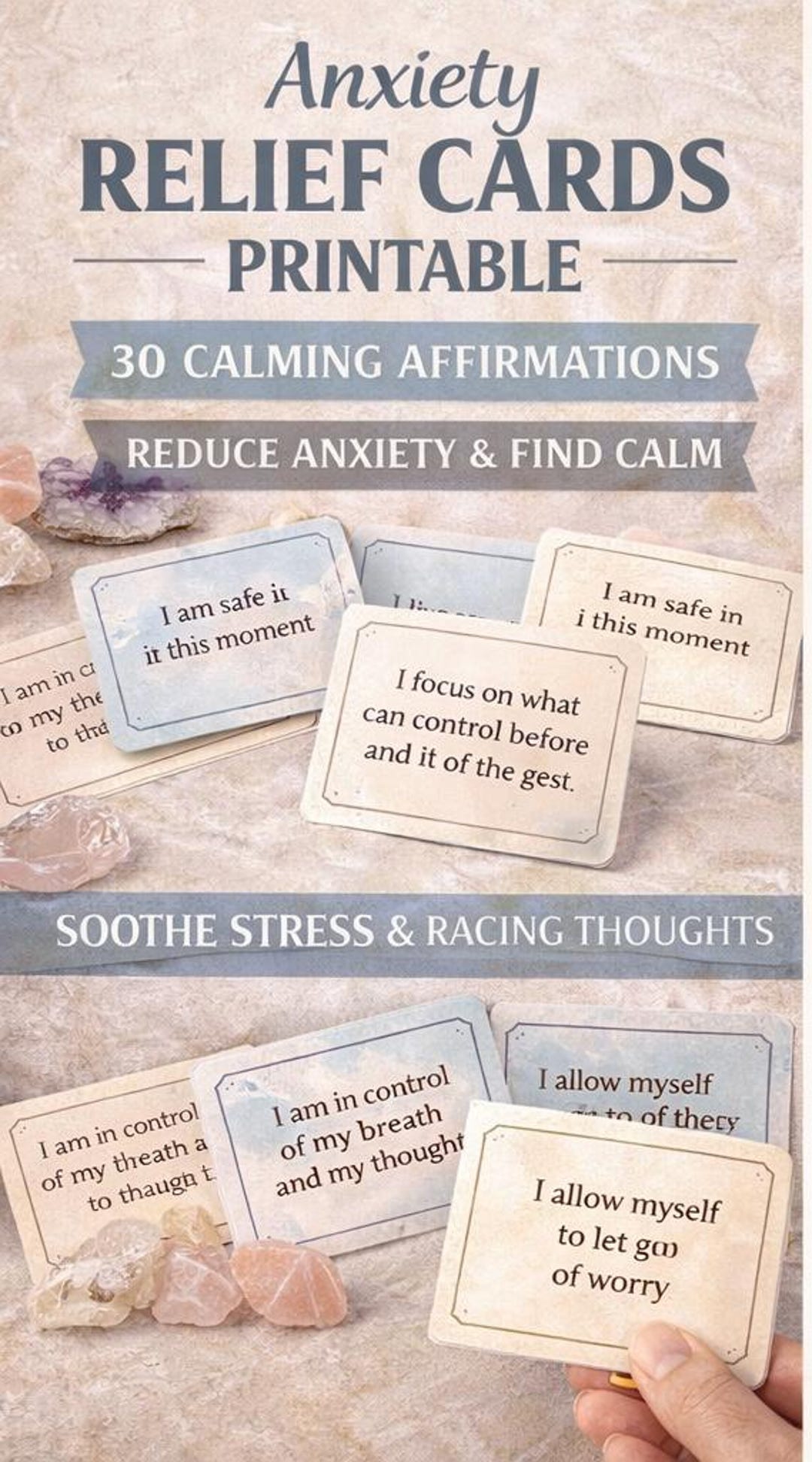Anxiety Relief Cards Printable | 30 Calming Affirmations (PDF Download ...