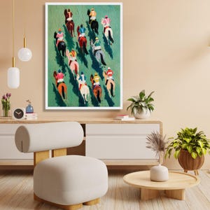 Vibrant Horse Racing Canvas, Colorful Jockeys Artwork, Equestrian Sport Wall Art image 5