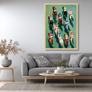 Vibrant Horse Racing Canvas, Colorful Jockeys Artwork, Equestrian Sport Wall Art image 7