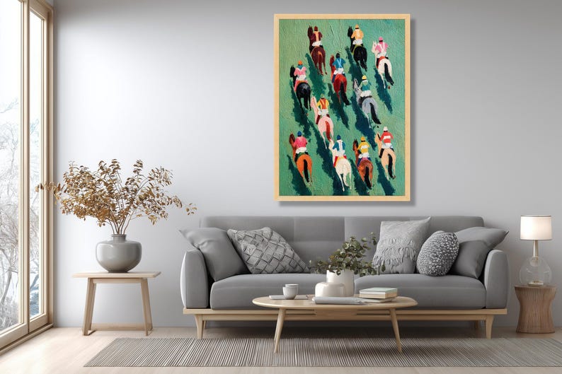 Vibrant Horse Racing Canvas, Colorful Jockeys Artwork, Equestrian Sport Wall Art image 7