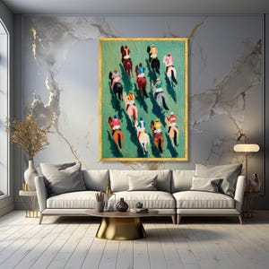 Vibrant Horse Racing Canvas, Colorful Jockeys Artwork, Equestrian Sport Wall Art image 2