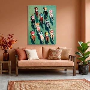 Vibrant Horse Racing Canvas, Colorful Jockeys Artwork, Equestrian Sport Wall Art image 6
