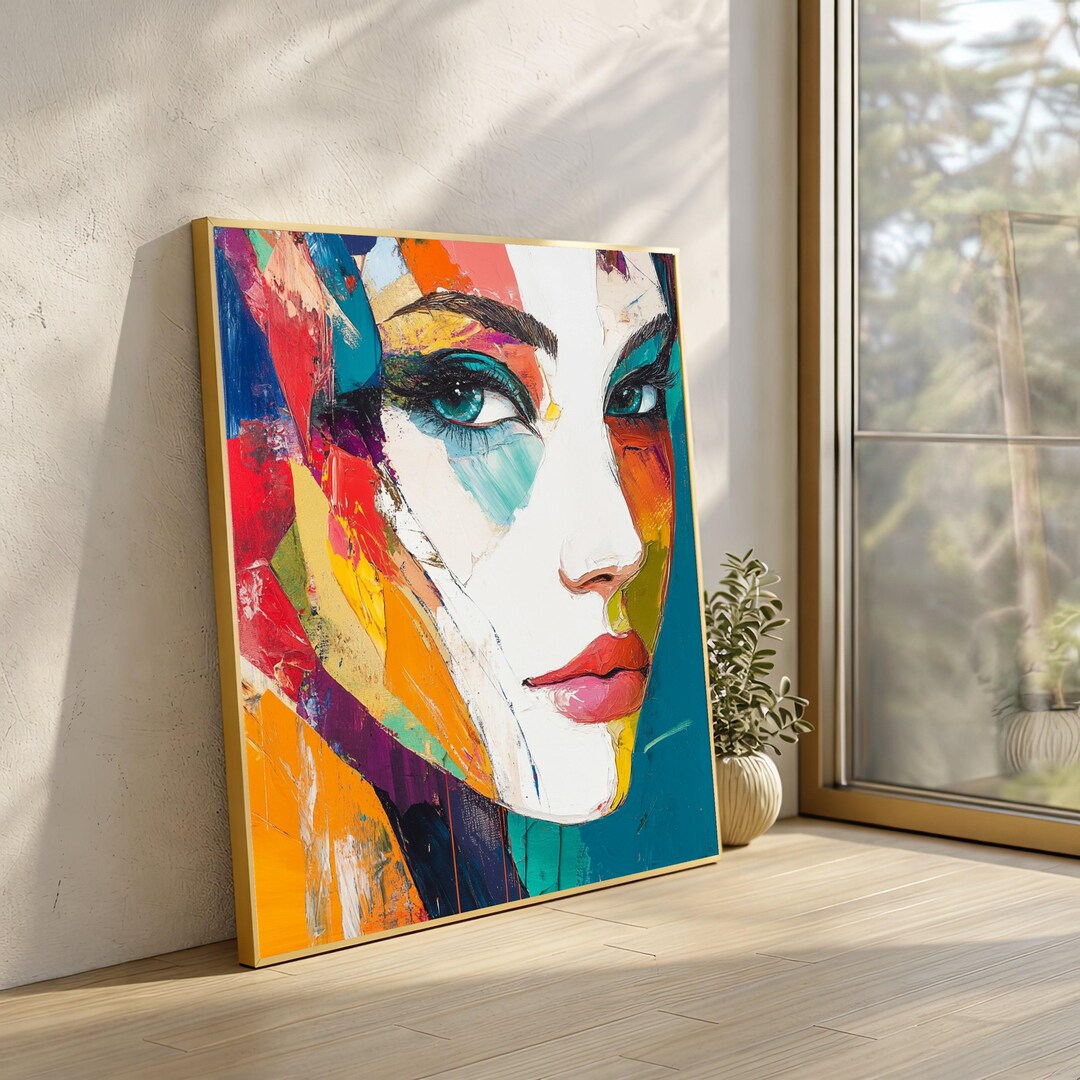 Colorful Abstract Woman Face Canvas, Modern Portrait Wall Art, Vibrant ...
