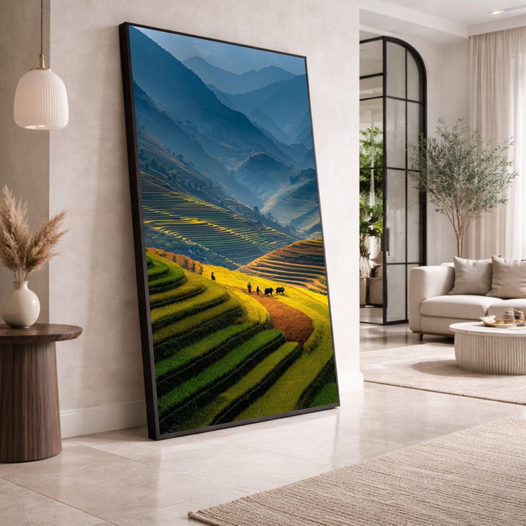 Vibrant Terraced Rice Fields Canvas, Mountain Landscape Wall Art, Rural ...
