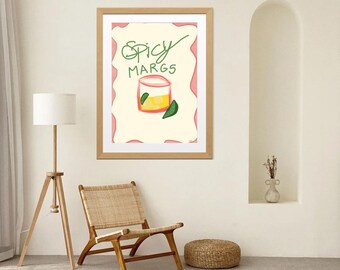 Spicy Margaritas Drink Art Print, Pastel Bar Corner Decor