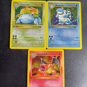 Custom 1999 1st Edition Pokemon Card Set - Base Set Trio, Charizard Venusaur Blastoise Holo Bundle (Case Included)