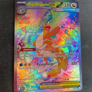 MEGA Dragonite EX Replica Pokemon Card - 2026 Rainbow Secret Rare Proxy Holo (Case Included) 290/217