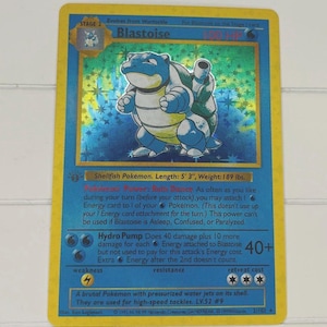 Blastoise Custom 1999 1st Edition Pokemon Card - Base Set Replica Holo (Case Included) 2/102, Holographic TCG Gift