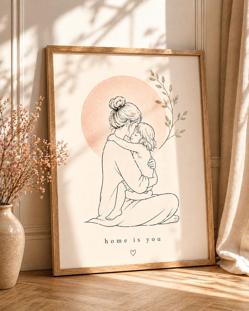 Mother Daughter Wall Art Print, Minimalist Line Art, Mothers Day Gift ...