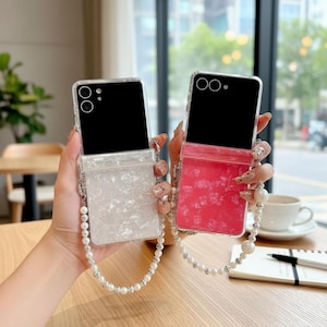 Luxury Shell Beaded Bracelet Case for Samsung Galaxy Z Flip Models Acrylic Hard Cover