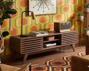 Mopio Ensley 59インチ ローTVスタンド（55、60、65インチTV対応）、ミッドセンチュリーモダン エンターテイメントセンター（収納付き）、リビングルーム用コンソール