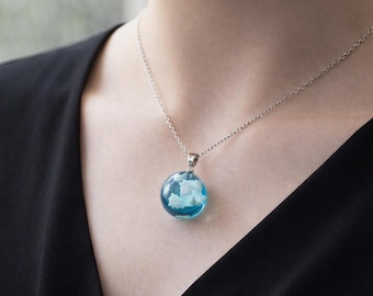 Blue Sky Cloud Resin Pendant Necklace: Dreamy Sphere Jewelry