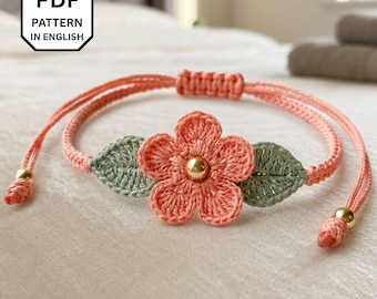 Crochet Flower Bracelet PDF Pattern, Adjustable Floral Jewelry Tutorial, Beginner Friendly DIY Friendship Bracelet Download