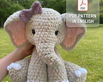 Schema PDF per realizzare un elefante all'uncinetto / Tutorial per creare un peluche a forma di elefante amigurumi, adatto ai principianti, animale della savana, decorazione fai da te per la cameretta, download immediato.