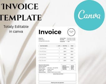 Editable Invoice Template A4, Canva Small Business Billing (Fillable PDF)
