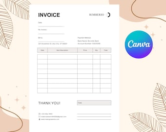 Modern Minimalist, Business Invoice, Template for Services, Editable in Canva, Professional, Printable, Instant Download