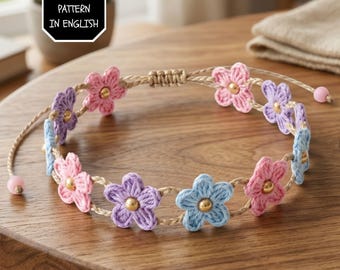 Crochet Flower Bracelet Pattern PDF, Adjustable Floral Friendship Bracelet Tutorial, Beginner Crochet Jewelry, Boho Gift Idea