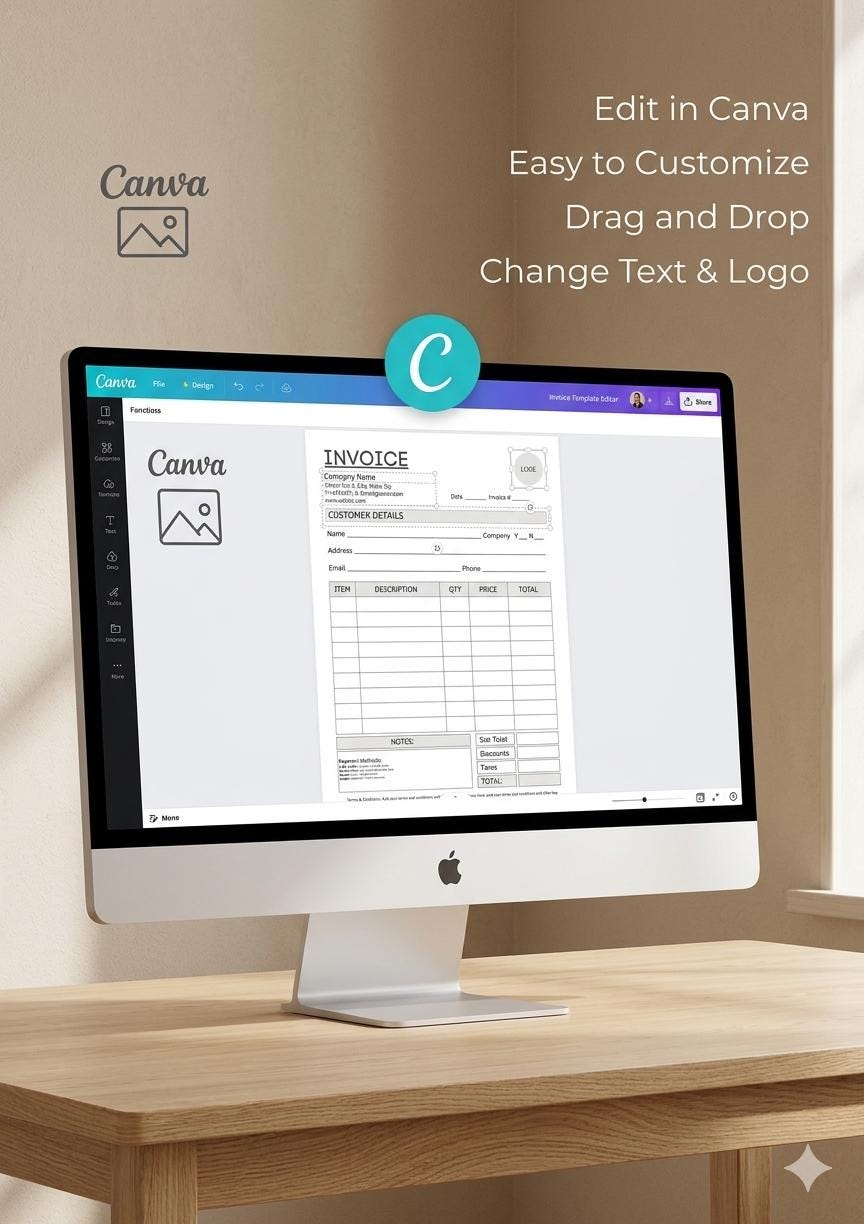 Editable Canva Invoice Template, Minimalist Small Business Billing Form ...
