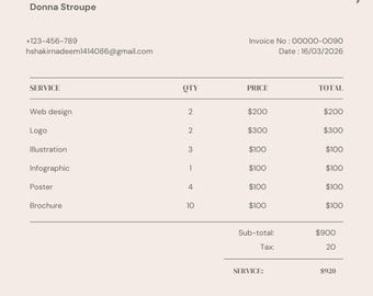 Rose Gold Invoice Template, Editable Business Form (Digital Download)