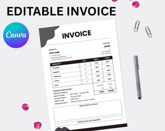 Editable Invoice Template, Small Business Billing Form, Canva (Instant Download)