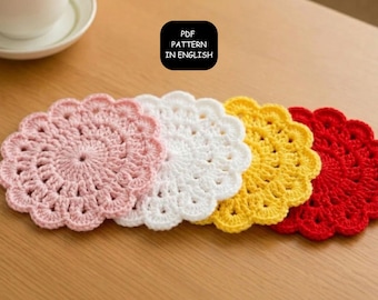 Flower Coaster Crochet Pattern PDF, Easy Beginner Floral Mug Rug, Cup Mat Tutorial, Instant Download