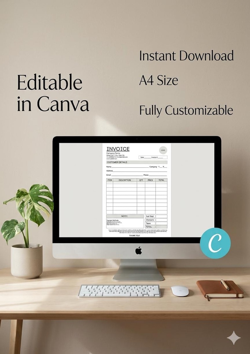 Editable Canva Invoice Template, Minimalist Small Business Billing Form ...
