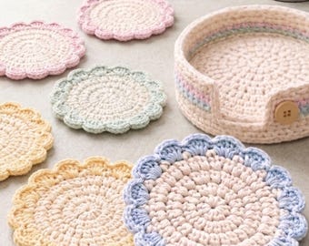 Scalloped Crochet Coaster Pattern PDF | Easy Flower Mug Rug with Holder | Beginner Crochet Tutorial