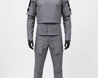 Handmade Mando-Inspired Cosplay Set: Dark Gray Flight Suit, Flak Vest