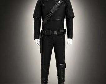Conjunto de cosplay hecho a mano inspirado en Mando: traje de vuelo negro, chaleco antibalas