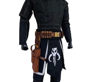 Mandalorian Star Wars Black Custom Cosplay Costumes | Inspired By Book Of Boba Fett Flight Suit Bounty Hunter With Brown Mando Leather Belt